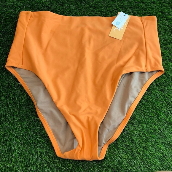 Orange high waisted tummy control bikini bottoms - Picture 1 of 5
